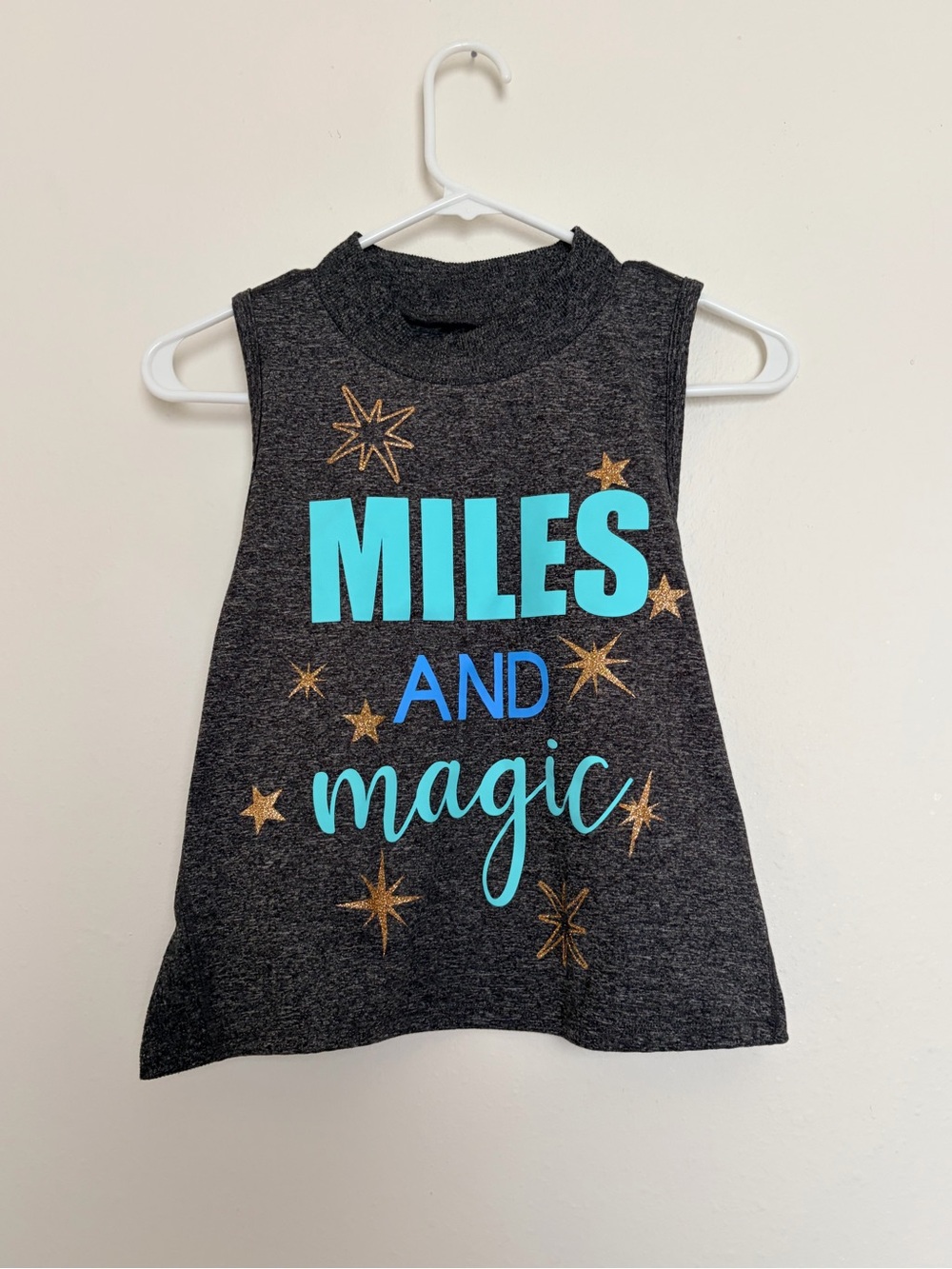 Mock Neck crop top Sleeveless Graphic Tank "Miles and Magic" in Teal & Gold